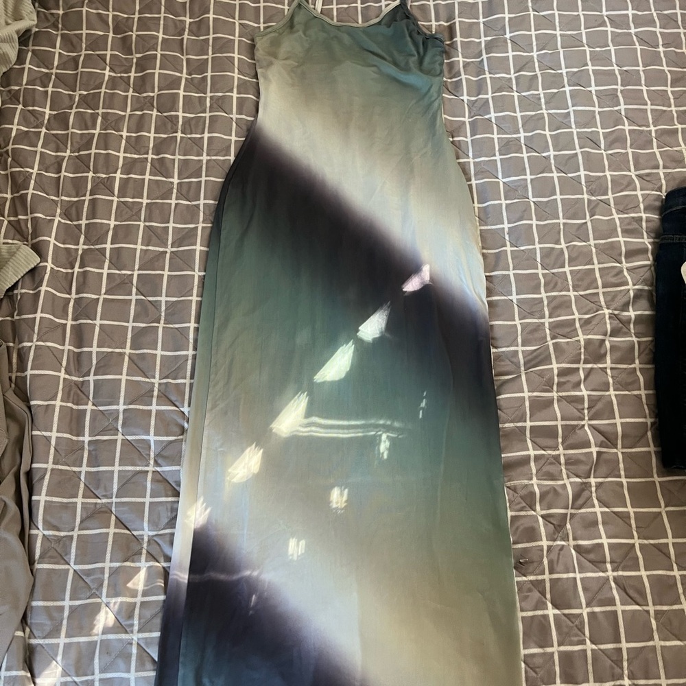 Ombre Green & Black Satin Maxi Dress